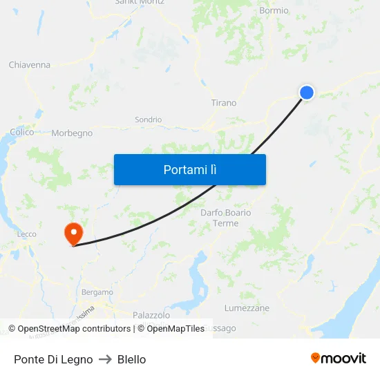 Ponte Di Legno to Blello map
