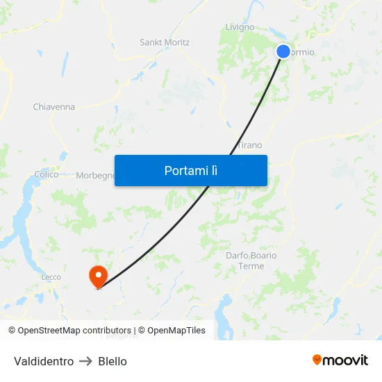 Valdidentro to Blello map