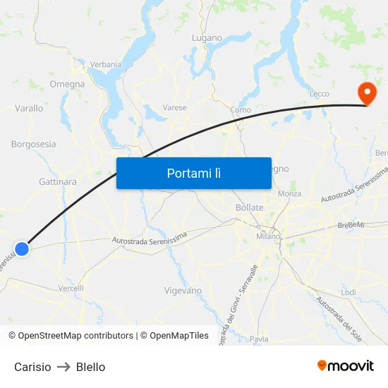 Carisio to Blello map