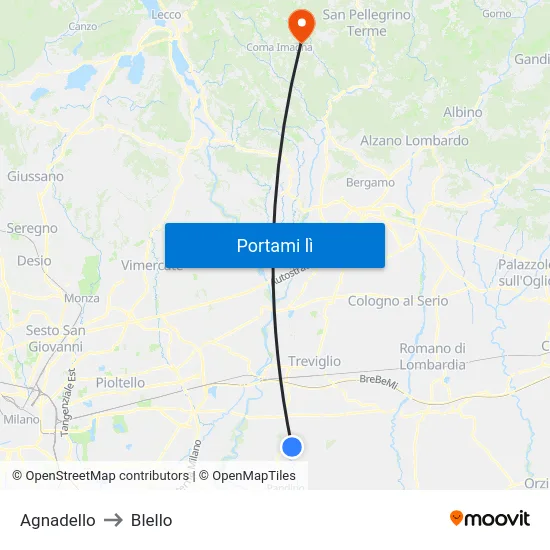 Agnadello to Blello map