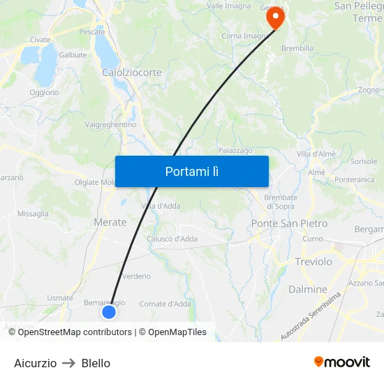 Aicurzio to Blello map