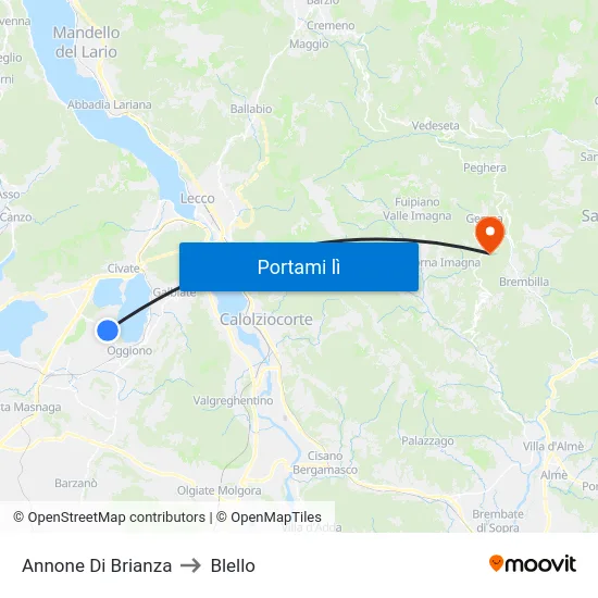 Annone Di Brianza to Blello map