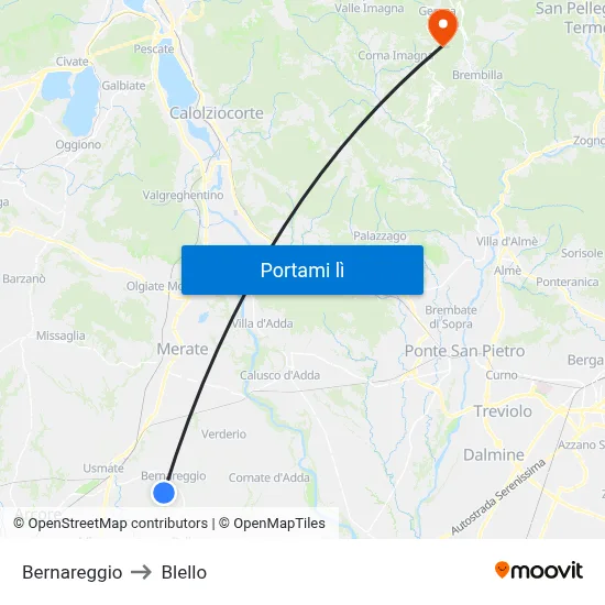 Bernareggio to Blello map