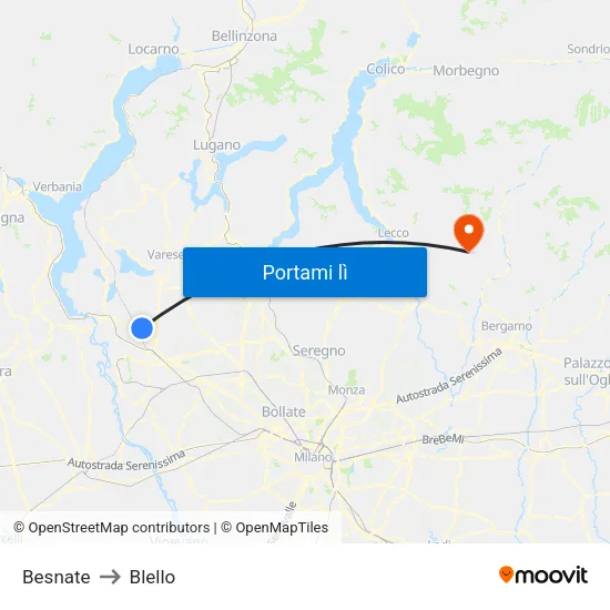 Besnate to Blello map