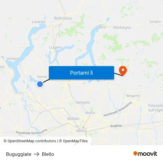 Buguggiate to Blello map