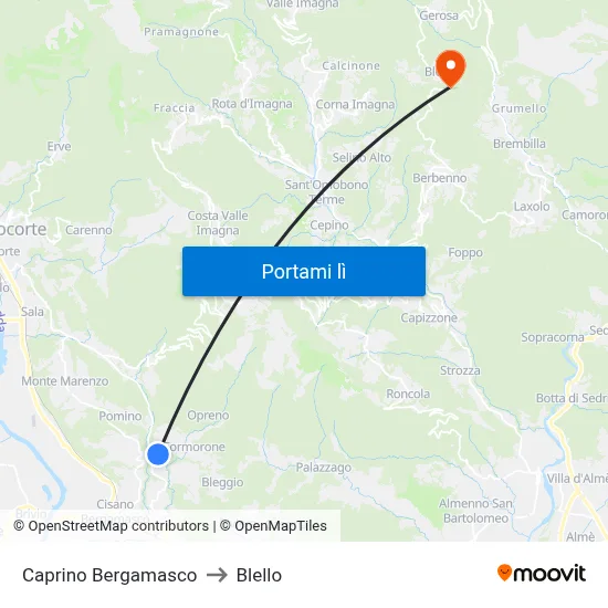 Caprino Bergamasco to Blello map