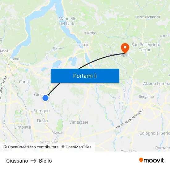 Giussano to Blello map