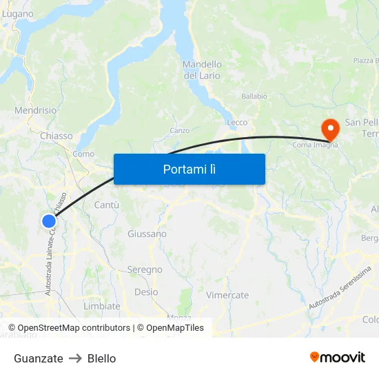 Guanzate to Blello map