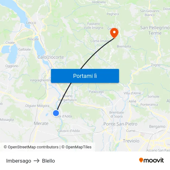 Imbersago to Blello map