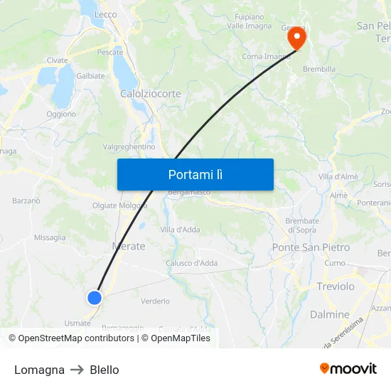 Lomagna to Blello map