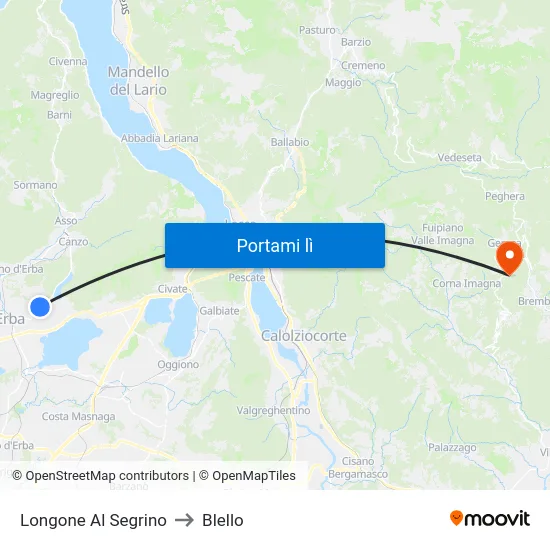Longone Al Segrino to Blello map
