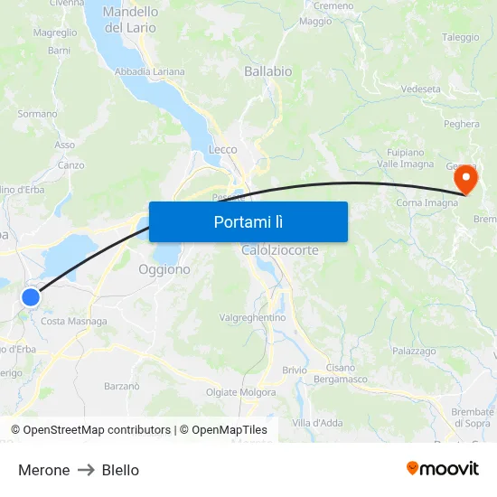Merone to Blello map
