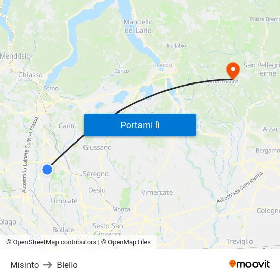Misinto to Blello map