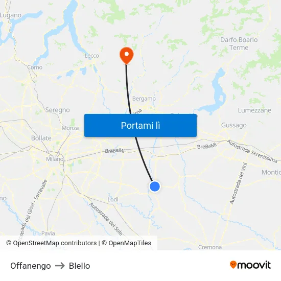 Offanengo to Blello map