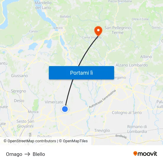 Ornago to Blello map