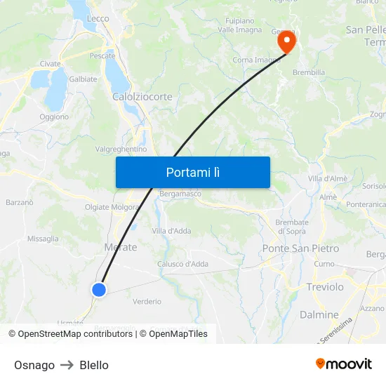 Osnago to Blello map
