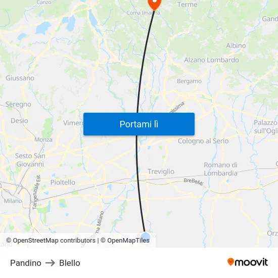 Pandino to Blello map
