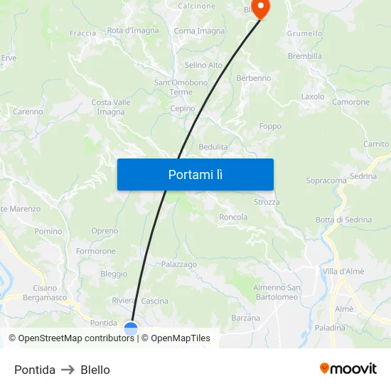 Pontida to Blello map