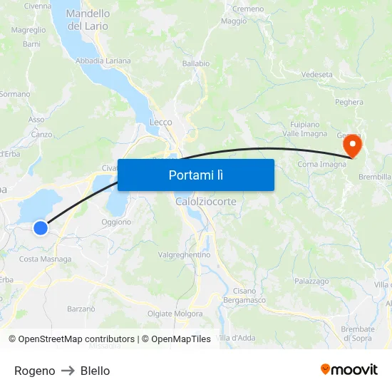 Rogeno to Blello map