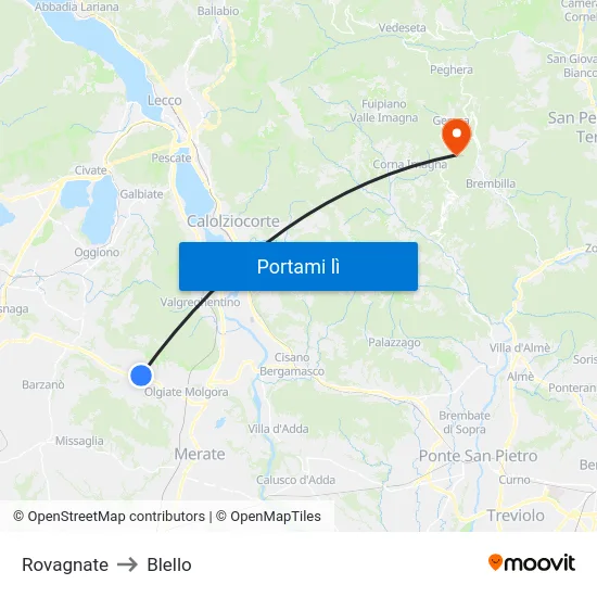 Rovagnate to Blello map