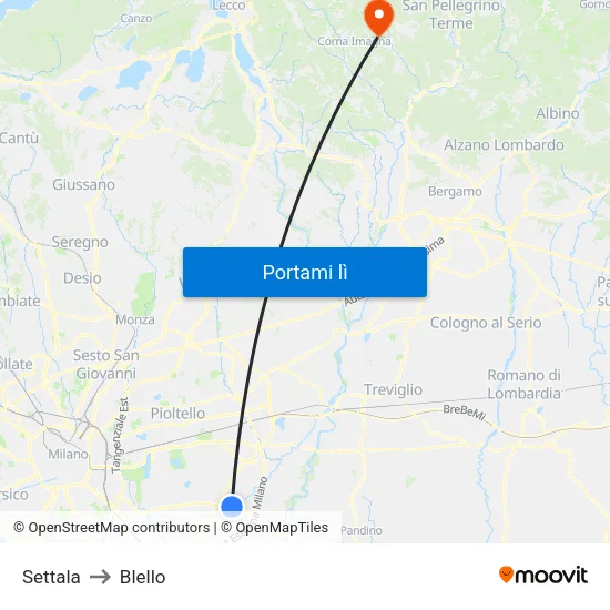 Settala to Blello map