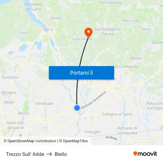 Trezzo Sull' Adda to Blello map
