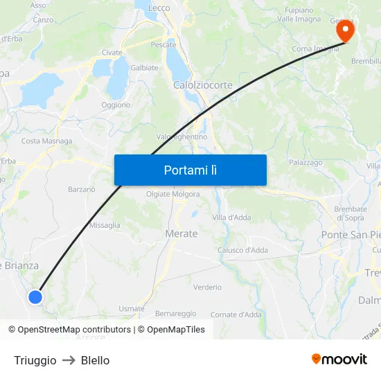 Triuggio to Blello map