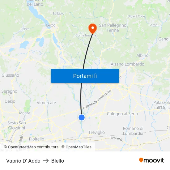 Vaprio D' Adda to Blello map