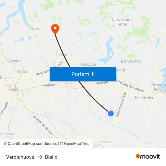 Verolanuova to Blello map