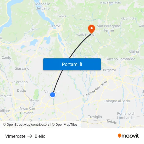 Vimercate to Blello map