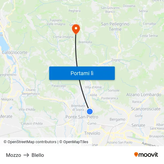 Mozzo to Blello map