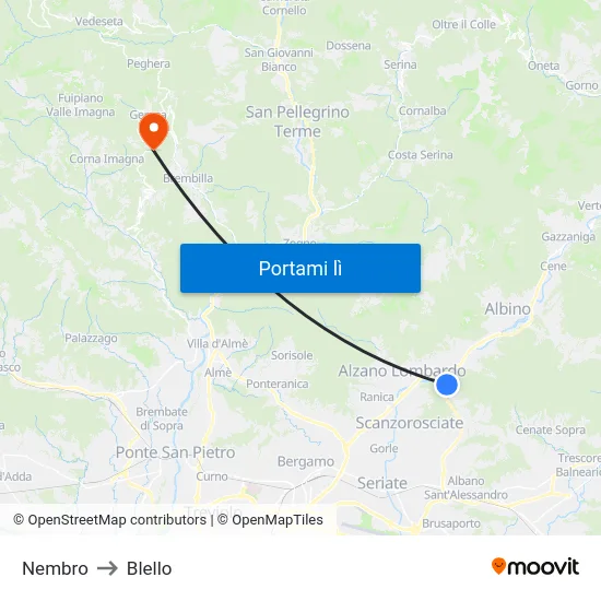 Nembro to Blello map
