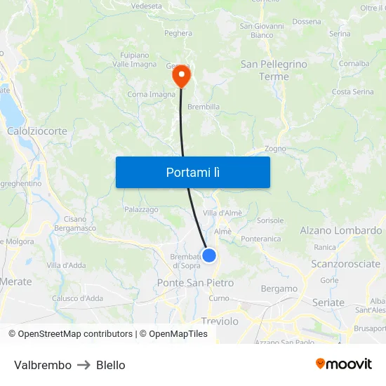 Valbrembo to Blello map