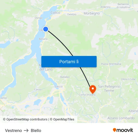 Vestreno to Blello map