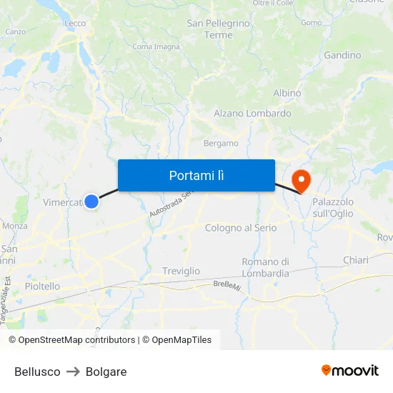 Bellusco to Bolgare map