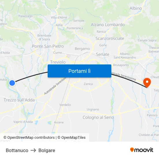 Bottanuco to Bolgare map
