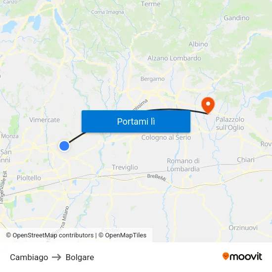 Cambiago to Bolgare map