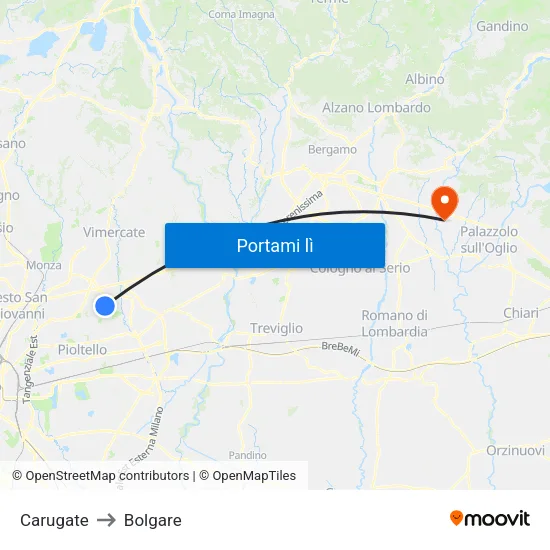 Carugate to Bolgare map