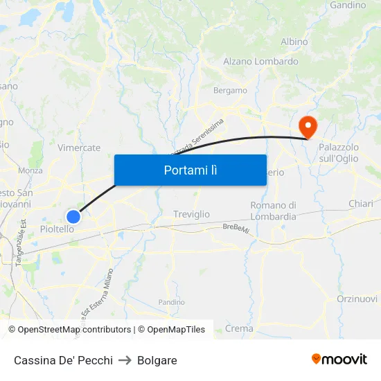 Cassina De' Pecchi to Bolgare map