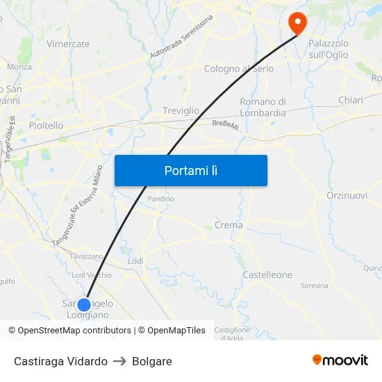 Castiraga Vidardo to Bolgare map