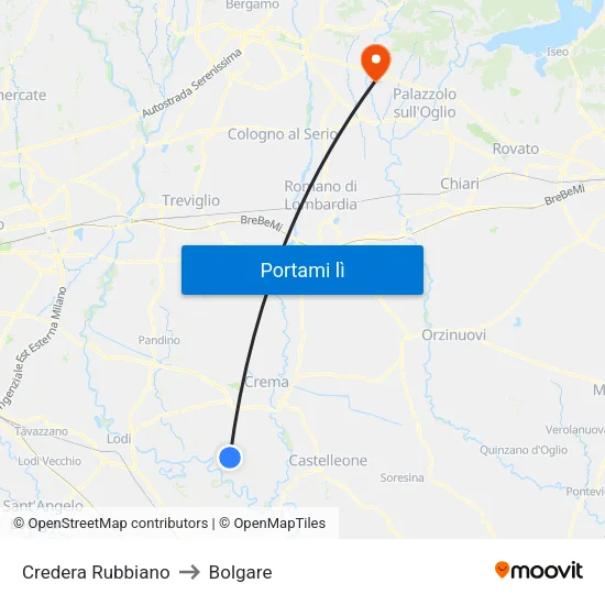 Credera Rubbiano to Bolgare map
