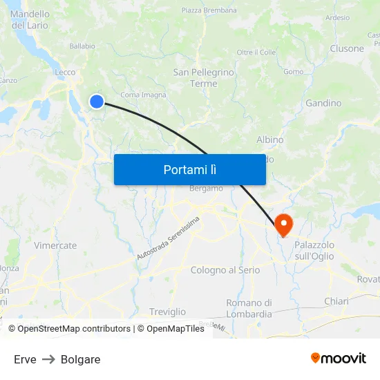 Erve to Bolgare map