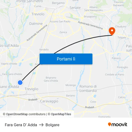 Fara Gera D' Adda to Bolgare map
