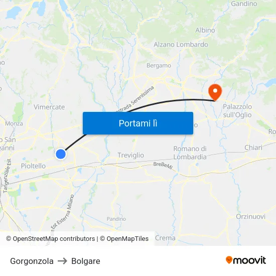 Gorgonzola to Bolgare map
