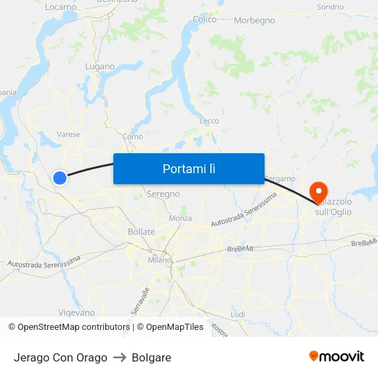 Jerago Con Orago to Bolgare map