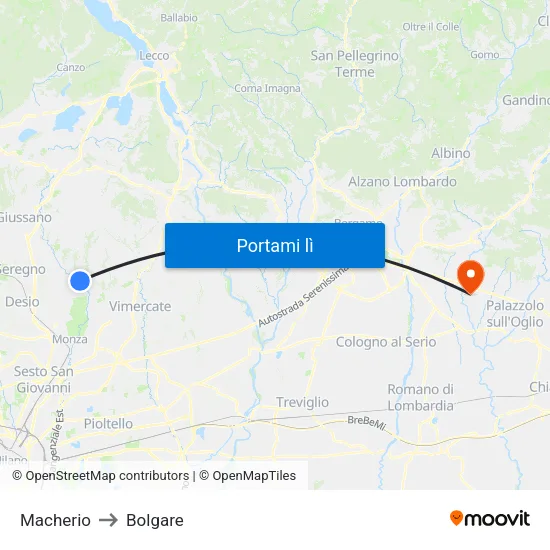 Macherio to Bolgare map