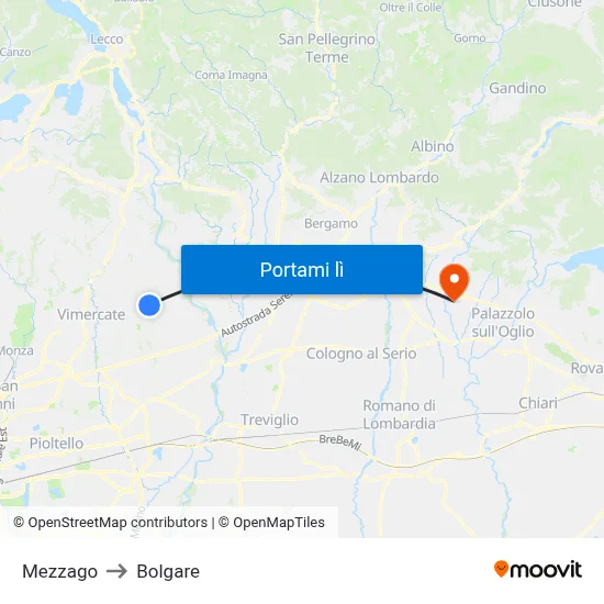 Mezzago to Bolgare map