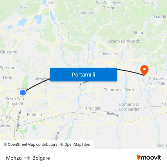 Monza to Bolgare map
