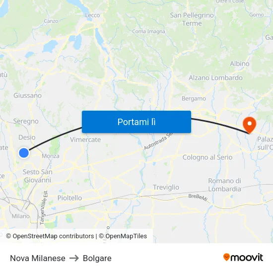 Nova Milanese to Bolgare map