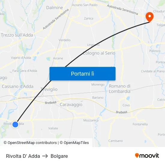Rivolta D' Adda to Bolgare map